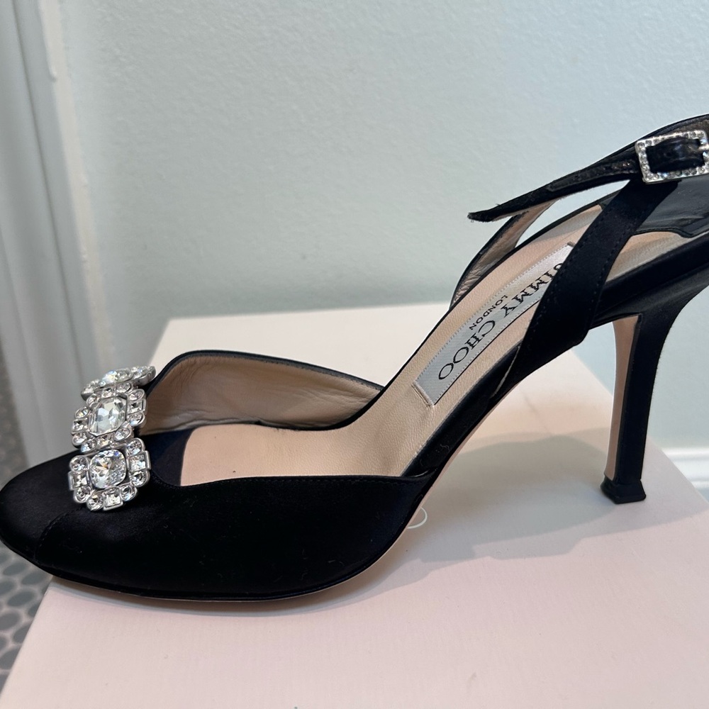 Jimmy Choo Black SatinCrystal Embellished Heels - Picture 4 of 7